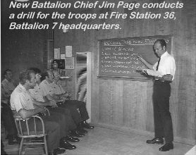 New Battalion Chief Jim Page conducts a drill for the troops at Fire Station 36, Battalion 7 headquarters.